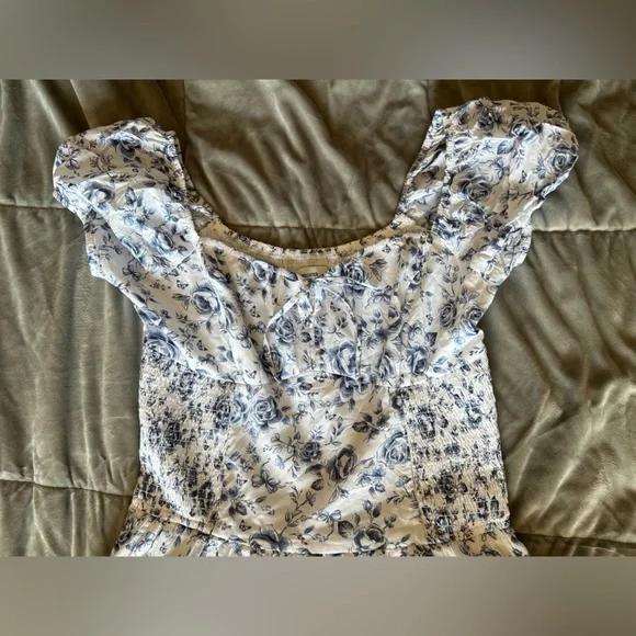 Hollister Sofia Drop-Waist Bubble Skort Dress White & Blue Floral Large - Picture 7 of 11